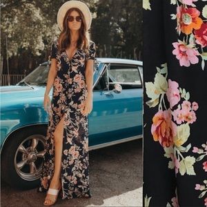 FLYNN Skye Ale Pastel Blooms Floral Button Down Maxi Dress Size M
